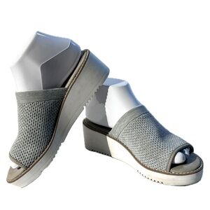 Eileen Fisher | Women's Grey Telly Stretch Knit Slip-On Wedge Heel Sandals‎ Sz 6